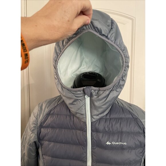 Quechua DECATHLON Women’s Blue DOWN Puffer Jacket Coat Sz S Zip Thin But Warm‎ - Picture 3 of 16